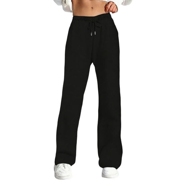 Arlun Women's Winter Casual Pants 2025 Elastic High Waist Drawstring Straight Leg Trousers Soft Cozy Warm Baggy Loungewear Pants with Pocket for Workouts and Fitness Black2 XL
