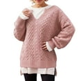 thumbnail image 1 of Arlun Women's Winter V-Neck Long Sleeve Loose Cable Knit Sweaters Pullover Fashion Simple Comfortable Solid Color Relaxed Fit Drop Shoulder Tops Stylish Outwear Pink M, 1 of 6