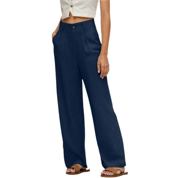 Arlun,Women's Work Pants Wide Leg Plus Size Dressy Pants High Waisted Straight Leg Solid Color Business Casual Slacks Pants with Pockets Fall Outwear Trousers Navy XL