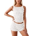 thumbnail image 1 of Arlun Women's Y2K Smocked Shorts Sets 2 Piece Matching Outfits Sleeveless Tiered Ruched Shirred Tank Top and Ruffle Frill Bloomer Shorts Set 2026 Summer Beach Vacation Wear White M, 1 of 4
