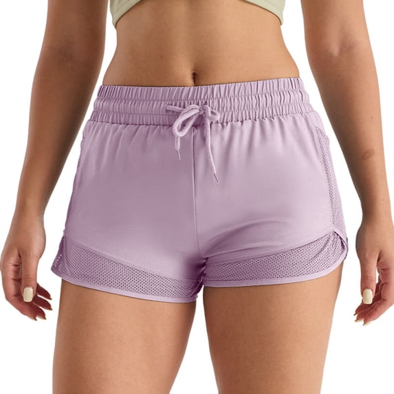 Arlun Women's Yoga Shorts High Waist with Mesh Pockets Elastic Lightweight Breathable Shorts Pure Color Soft Comfortable Workout Running Shorts Purple L