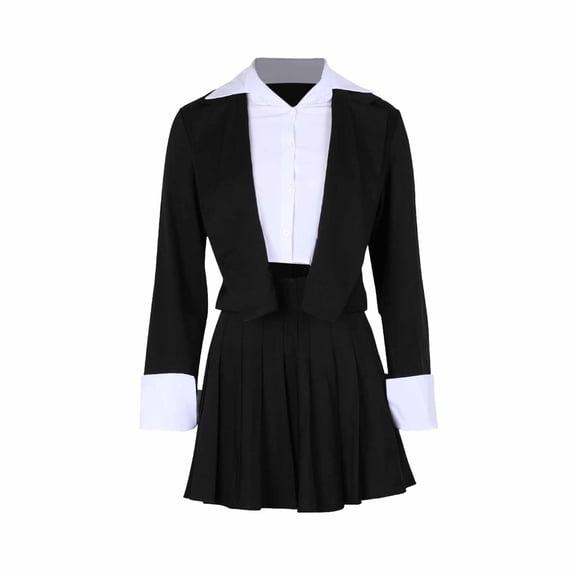 Arlun Womens 2 Piece Short Skirts Outfits Cropped Lapel Two-Piece Blazer Jacket and High Waist Pleated Mini Skirt Sets Business Casual Lightweight Comfy Suits 1-Black M
