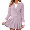 thumbnail image 1 of Arlun Womens 2 Piece Short Skirts Outfits Cropped Lapel Two-Piece Blazer Jacket and High Waist Pleated Mini Skirt Sets Business Casual Lightweight Comfy Suits 2-Purple XL, 1 of 6