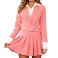 thumbnail image 1 of Arlun Womens 2 Piece Short Skirts Outfits Cropped Lapel Two-Piece Blazer Jacket and High Waist Pleated Mini Skirt Sets Business Casual Lightweight Comfy Suits 2-Pink M, 1 of 8
