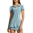 thumbnail image 1 of Arlun Womens 2 Piece Tennis Training Suits with Quarter Zip Short Sleeves and Short Skirts Active Exercise Sports Wear Slim Fit Soft Comfy Breathable Solid Color Outfits Light Blue XL, 1 of 4