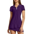 thumbnail image 1 of Arlun Womens 2 Piece Tennis Training Suits with Quarter Zip Short Sleeves and Short Skirts Active Exercise Sports Wear Slim Fit Soft Comfy Breathable Solid Color Outfits Dark Purple L, 1 of 4