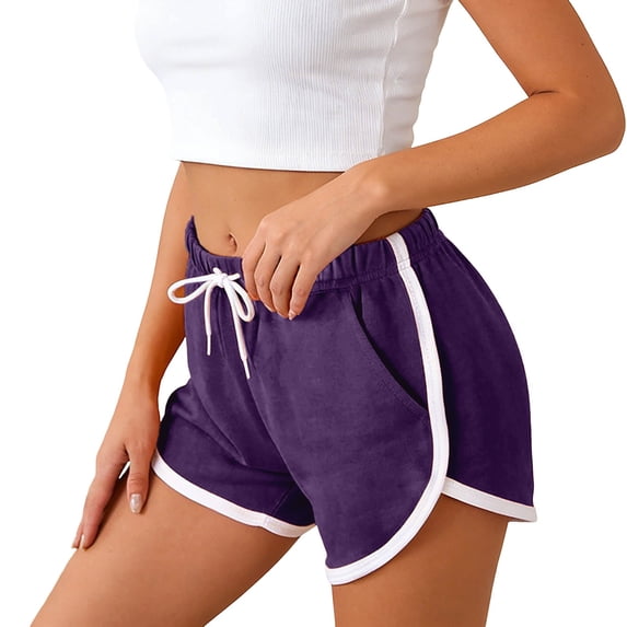 Arlun Womens Athletic Shorts Casual High Waisted Drawstring Dolphin Running Workout Gym Yoga Summer Dance Elastic Shorts with Side Pocket Thin Soft Comfy Daily Wear Purple M