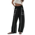 thumbnail image 1 of Arlun Womens Baggy Wide Leg Pants Casual Fall Winter Drawstring Elastic Waisted Trousers Comfortable Soft Fashion Line Design Sports Pants with Pockets Black2 L, 1 of 4