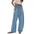 thumbnail image 1 of Arlun Womens Baggy Wide Leg Pants Casual Fall Winter Drawstring Elastic Waisted Trousers Comfortable Soft Fashion Line Design Sports Pants with Pockets Light Blue L, 1 of 5