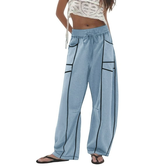 Arlun Womens Baggy Wide Leg Pants Casual Fall Winter Drawstring Elastic Waisted Trousers Comfortable Soft Fashion Line Design Sports Pants with Pockets Light Blue2 S