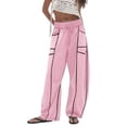 thumbnail image 1 of Arlun Womens Baggy Wide Leg Pants Casual Fall Winter Drawstring Elastic Waisted Trousers Comfortable Soft Fashion Line Design Sports Pants with Pockets Pink2 XL, 1 of 4