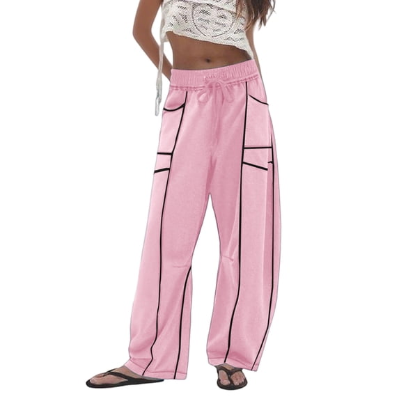 Arlun Womens Baggy Wide Leg Pants Casual Fall Winter Drawstring Elastic Waisted Trousers Comfortable Soft Fashion Line Design Sports Pants with Pockets Pink2 XL