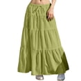 thumbnail image 1 of Arlun Womens Boho Maxi Skirts Pure Color Flowy Flared Ruffle Tiered Long Skirts 2026 Summer Beach Vacation Drawstring Elastic Waisted Loose Flowy Casual Skirts 2-Green M, 1 of 3