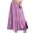 thumbnail image 1 of Arlun Womens Boho Maxi Skirts Pure Color Flowy Flared Ruffle Tiered Long Skirts 2026 Summer Beach Vacation Drawstring Elastic Waisted Loose Flowy Casual Skirts 2-Purple XL, 1 of 3