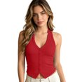 thumbnail image 1 of Arlun Womens Button down Tank Tops Solid Color Ribbed Deep V-Neck Sleeveless Slim Fitted Halter Vest Summer Trendy Cute Crop Going out Tops for Casual Daily Wear 1—Red L, 1 of 4