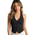 thumbnail image 1 of Arlun Womens Button down Tank Tops Solid Color Ribbed Deep V-Neck Sleeveless Slim Fitted Halter Vest Summer Trendy Cute Crop Going out Tops for Casual Daily Wear 1—Black XXL, 1 of 4