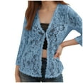 thumbnail image 1 of Arlun Womens Cardigan 3/4 Length Sleeve Lightweight Lace Open Front Cardigans Fall Soft Comfortable Deep V-Neck Thin Tops Casual Loose Fit Solid Color Fashion Outifits Sky Blue S, 1 of 5