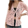 thumbnail image 1 of Arlun Womens Cardigan 3/4 Length Sleeve Lightweight Lace Open Front Cardigans Fall Soft Comfortable Deep V-Neck Thin Tops Casual Loose Fit Solid Color Fashion Outifits Pink M, 1 of 5