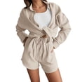 thumbnail image 1 of Arlun Womens Casual 2 Piece Outfits Lightweight Comfy Cotton Linen Sets Button down Long Sleeve Oversized Shirt and Loose Shorts 2026 Solid Color Loungewear Beach Set Beige S, 1 of 5