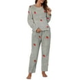 thumbnail image 1 of Arlun Womens Casual Pajamas Sets Coral Long Sleeve Crewneck Tops and Wide Leg Elastic Waist Long Pants Cute Printing Sleepwear 2 Piece Sets Sleepwear Loungewear Pjs Grey One Size, 1 of 7