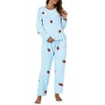 thumbnail image 1 of Arlun Womens Casual Pajamas Sets Coral Long Sleeve Crewneck Tops and Wide Leg Elastic Waist Long Pants Cute Printing Sleepwear 2 Piece Sets Sleepwear Loungewear Pjs Blue One Size, 1 of 7