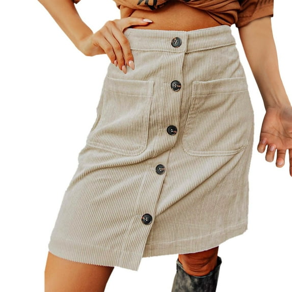 Arlun Womens Corduroy Mini Skirts Fall Winter High Waisted Button down A-Line Skirts with Pockets Soft Comfortable Solid Color Short Skirt White XL