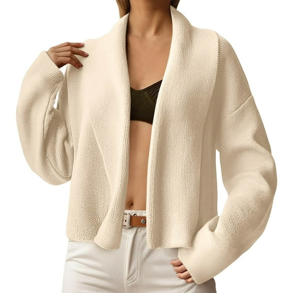 Arlun Womens Cropped Cardigan Open Front Shawl 2025 Fall Trendy Long Sleeve Sweater Jackets Solid Color Soft Comfortable Fashion Lapel Design Lightweight Outwear Beige S
