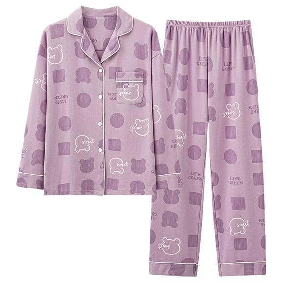 Arlun Womens Cute Printed Pajama Sets Lapel Button Down Long Sleeve Long Pants Pjs Sets Plus Size Soft Comfy Breathable Fall Winter Loungewear Loose Sleepwear Outfits Purple XXL