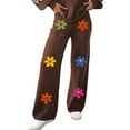 thumbnail image 1 of Arlun Womens Embroidery Flowers Crochet Sweater Pants Casual High Waisted Boho Straight Leg Knit Beach Loungewear Pants Winter Soft Stretch Comfort Warm Trousers Coffee3 S, 1 of 8