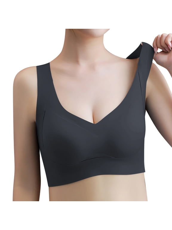 Womens Everyday Comfortable Wireless Bras Pure Color Supportive Push up Minimizer Bras Wide Straps Back Crossing Full Coverage Soft Seamless Tshirt Bra Black M