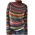 thumbnail image 1 of Arlun Womens Fair Isle Knitted Sweaters Vintage Boho Printed Crew Neck Soft Cozy Knit Pullover Sweater Long Sleeve Elastic Oversized Fall Winter Casual Tops Red XXL, 1 of 8