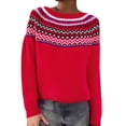 thumbnail image 1 of Arlun Womens Fair Isle Sweaters Vintage Argyle Iceland Oversized Sweaters Colorful Crew Neck Loose Comfortable Knit Tops Long Sleeve Fall Winter Warm Pullover Tops Red S, 1 of 4
