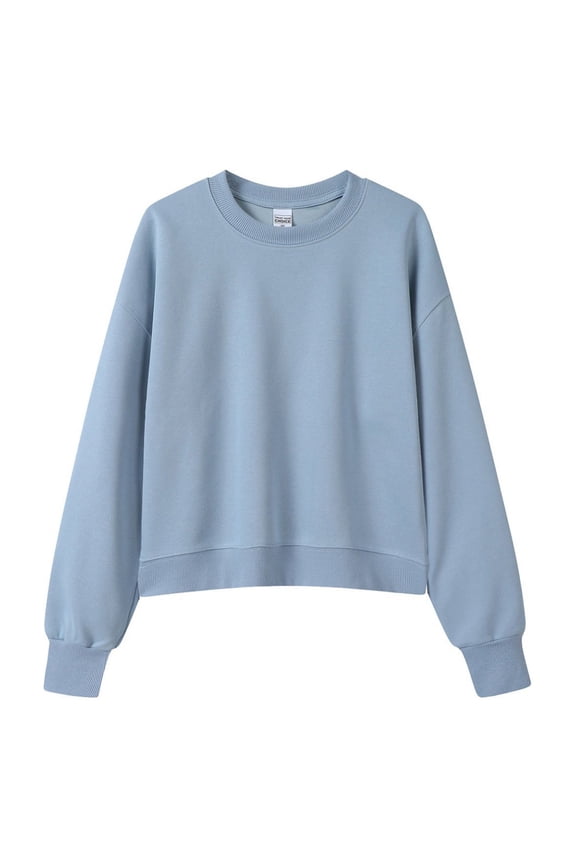 Womens Fall Sweatshirts No Hood Breathable Sweatshirts Soft Cozy Lightweight Crewneck Pullovers Casual Long Sleeve Drop Shoulder Solid Color Basic Tops Blue S