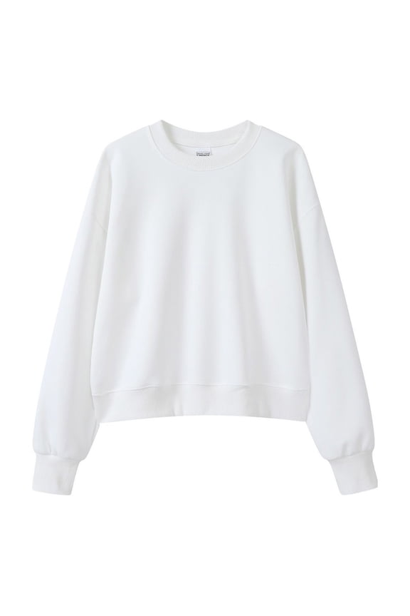 Womens Fall Sweatshirts No Hood Breathable Sweatshirts Soft Cozy Lightweight Crewneck Pullovers Casual Long Sleeve Drop Shoulder Solid Color Basic Tops White M