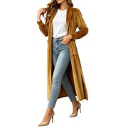 Arlun Womens Fall Velvet Long Cardigan Vintage Solid Color Long Sleeve Open Front Side Slit Outerwear Trendy Soft Comfy Casual Loose Fit Cardigans with Pockets
