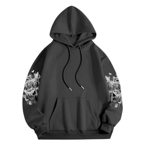 Arlun Womens Fashion Hoodies Vintage Butterfly Graphic Printed Loose Fit Pullover Sweatshirts Casual Lightweight Soft Comfy Active Cute Hoodies with Pocket Dark Gray S