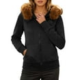 thumbnail image 1 of Arlun Womens Fuzzy Trim Zip-Up Hoodies Lining Casual /Loose Long Sleeve Hooded Sweatshirt Jacket with Pockets 2025 Fall Winter Plain Stylish Outwear Clothes 4-Black XXL, 1 of 6
