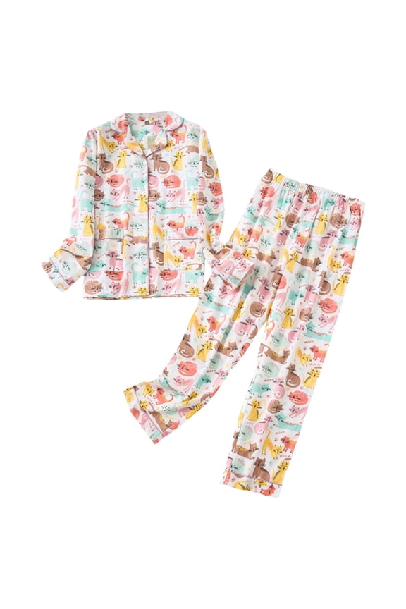 Womens Flannel Cute Pajama Sets Fashion Plaid Cartoon Pattern Printed 2 Piece Pjs Loose Soft Comfortable Warm Loungewear Button Down Long Sleeve Trousers Fall Winter Pajamas Set White2 M