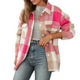 thumbnail image 1 of Arlun Womens Flannel Plaid Long Sleeve Jackets 2025 Fashion Lapel Button down Shacket Loose Comfortable Lightweight Long Sleeve Coat Fall Outwear with Pockets Pink M, 1 of 5