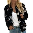 thumbnail image 1 of Arlun Womens Floral Printed Bomber Jackets Lightweight Zipper up Fashion Stand Collar Coats Casual Loose Fit Long Sleeve Full Zip Fall Jacket Windbreaker Outwear with Pockets Black4 L, 1 of 5