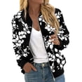 thumbnail image 1 of Arlun Womens Floral Printed Bomber Jackets Lightweight Zipper up Fashion Stand Collar Coats Casual Loose Fit Long Sleeve Full Zip Fall Jacket Windbreaker Outwear with Pockets Black2 XL, 1 of 5
