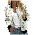 thumbnail image 1 of Arlun Womens Floral Printed Bomber Jackets Lightweight Zipper up Fashion Stand Collar Coats Casual Loose Fit Long Sleeve Full Zip Fall Jacket Windbreaker Outwear with Pockets Green M, 1 of 5