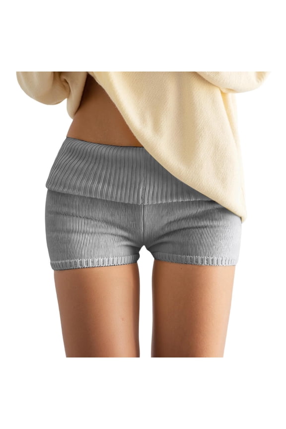 Arlun Womens Fold over Knitted Shorts Low Waist Stretch Pajama Micro Mini Shorts Lightweight Comfort Solid Color Hot Pants Loungewear Bottoms Sleepwear Grey S