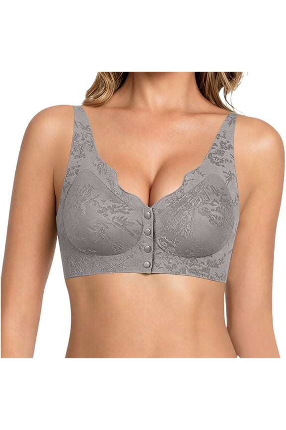 Womens Front Snap Closure Daisy Bras Soft Seamless Wireless Jacquard Weave Bralettes Lightweight Soft Lightly Lined Comfort Cups Full Coverage Push up Tshirt Bra Purple XL