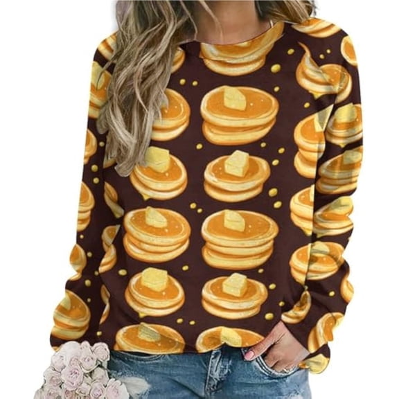 Arlun Womens Funny Food Graphic Printed Sweatshirts Casual Long Sleeve Crewneck Pullovers Fashion Relaxed Fit Soft Comfort Hoodless Tops Gifts for Thanksgiving 3-Coffee M