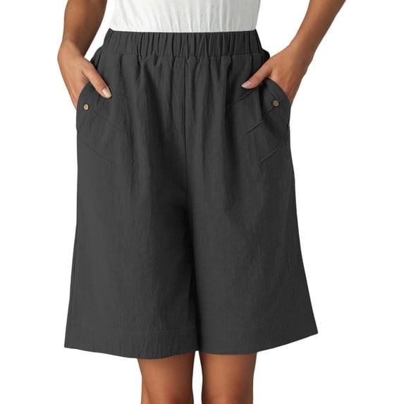 Arlun Womens High Waist Baggy Shorts Linen Loose Fit Five Point Pants with Pockets Solid Color Wide Leg Summer Shorts 2026 Beach Vacation Thin Breathable Bottoms Grey S