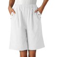 thumbnail image 1 of Arlun Womens High Waist Baggy Shorts Linen Loose Fit Five Point Pants with Pockets Solid Color Wide Leg Summer Shorts 2026 Beach Vacation Thin Breathable Bottoms White XL, 1 of 7