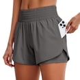 thumbnail image 1 of Arlun Womens High Waist Running Shorts Athletic Workout 2-in-1 Double Layer Quick Dry Shorts with Pockets Ladies Elastic Smocked Waisted Gym Yoga Solid Color Summer Shorts 1-Grey2 S, 1 of 5