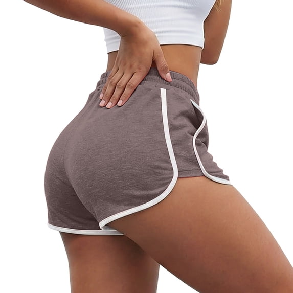 Arlun Womens High Waist Workout Shorts for with Pockets Side Split Hem Athletic Running Yoga Shorts Comfortable Stretchy Breathable Casual Wear Coffee M