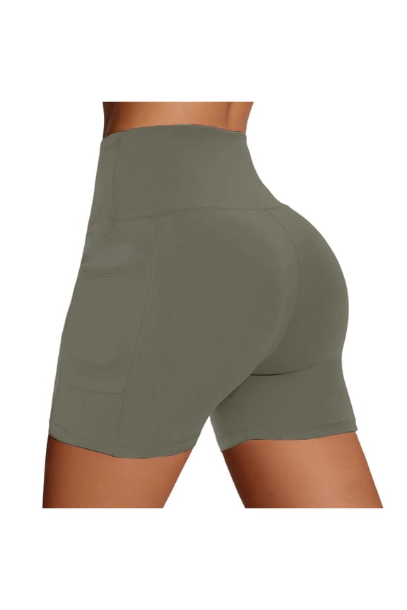 Womens High Waist Yoga Shorts Stretchy Tummy Control Lifting Gym Fitness Workout Running Shorts with Pocket Lightweight Breathable Pure Color Simple Sports Wear 1-Green2 XXL